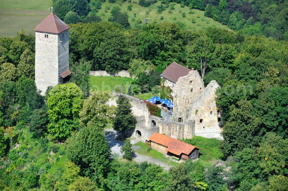 Aerial photograph Ostheim v.d. Rhön - Burgruine Lichtenburg bei Ostheim vor der Rhön in Bayern. Castle ruin Lichtenburg near by Ostheim in Bavaria.