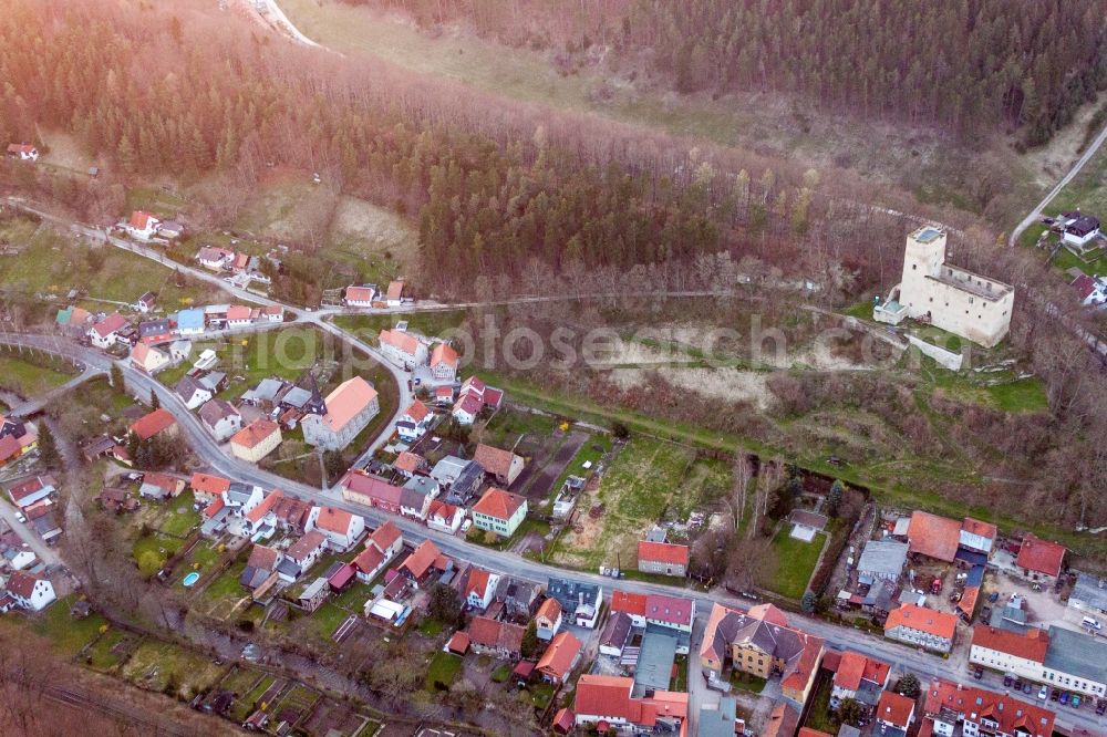 Liebenstein from above - Ruins and vestiges of the former fortress Liebenstein in Liebenstein in the state Thuringia, Germany