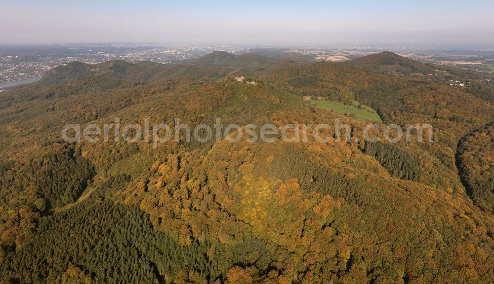 Bad Honnef from the bird's eye view: Castle ruins at the Lion Hotel Hof forest in autumn Seven Mountains near Bad Honnef in North Rhine-Westphalia