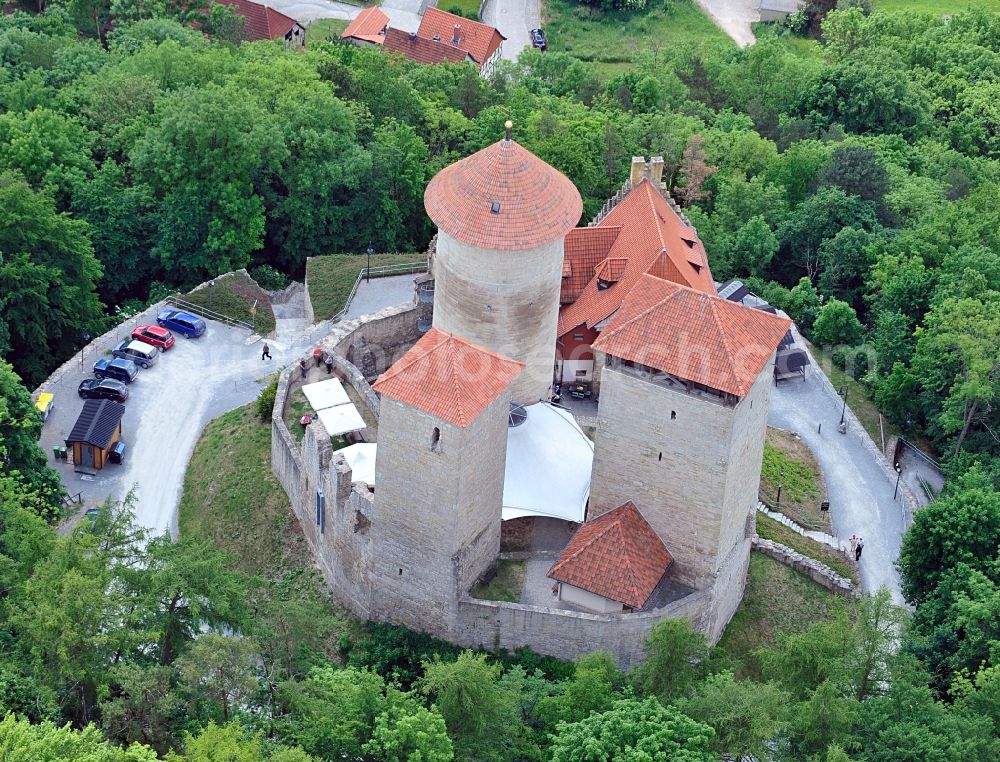 Aerial image Treffurt - Ruin of castle Normannstein in Treffurt in Thuringia