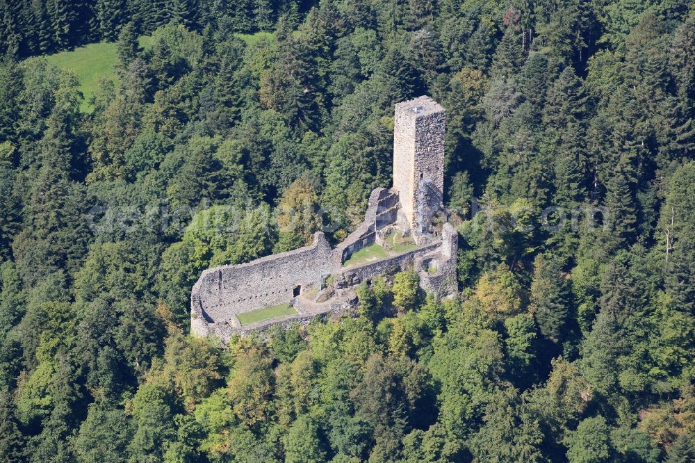 Aerial photograph Wieladingen - View of the ruins Wieladingen - also called Harpolinger Castle - in Wieladingen in the Black Forest, Baden-Wuerttemberg, Germany