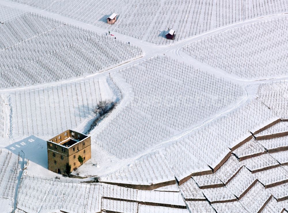 Kernen from above - Wintry snowy Yburg ruins at Kernen im Remstal in Rems-Murr in Baden-Württemberg