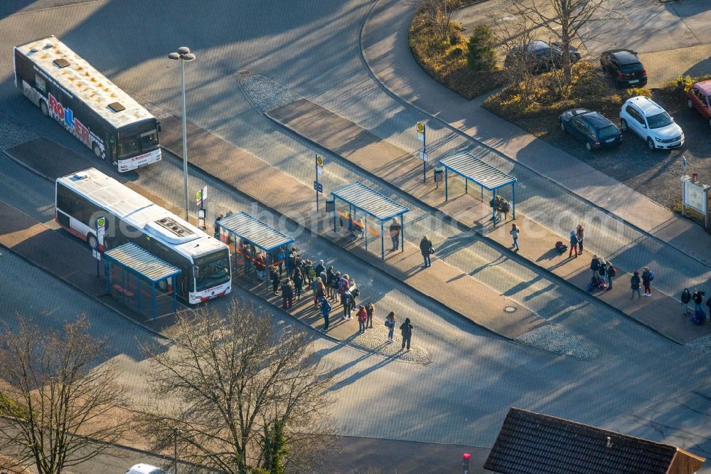 Aerial photograph Werl - Central Bus Station for Public Transportation Verkehrsgesellschaft Breitenbach mbH & Co. KG on Grafenstrasse in Werl in the state North Rhine-Westphalia, Germany