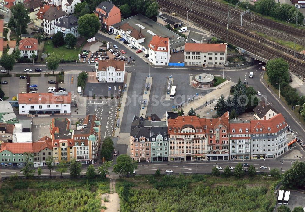 Aerial image Eisenach - Is the bus station of the city between the Bahnhofstrasse and the Schiller Street in Eisenach in Thuringia regions