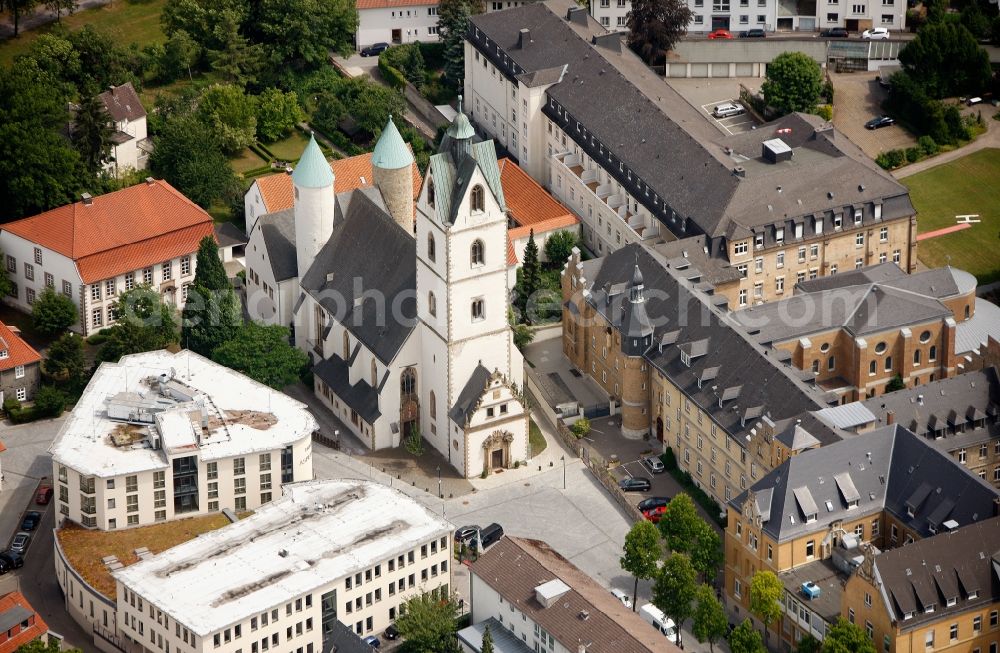 Paderborn from the bird's eye view: View of the Busdorfkirche Paderborn in the state of north Rhine-Westphalia