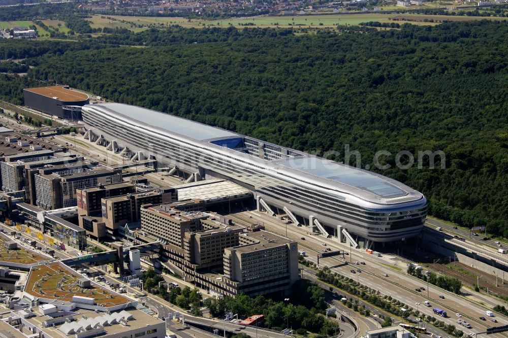 Frankfurt am Main from above - View of the Business Center The Squair, formerly known as Airrail Center Frankfurt. The main investor for the futuristic project is the IVG Immobilien AG