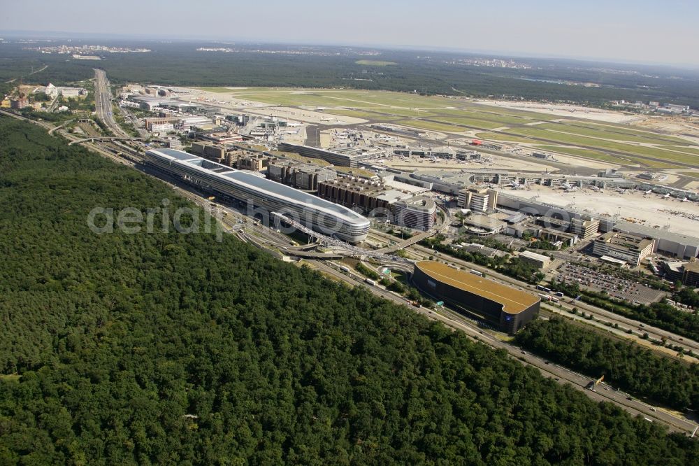 Frankfurt am Main from above - View of the Business Center The Squair, formerly known as Airrail Center Frankfurt. The main investor for the futuristic project is the IVG Immobilien AG