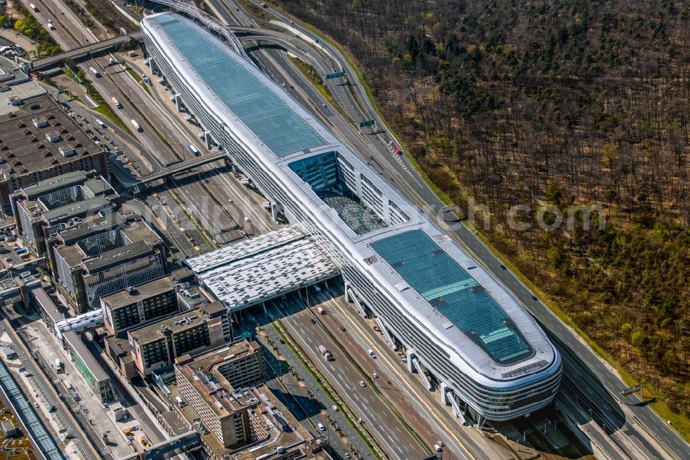 Aerial image Frankfurt am Main - View of the Business Center The Squair, formerly known as Airrail Center Frankfurt. The main investor for the futuristic project is the IVG Immobilien AG