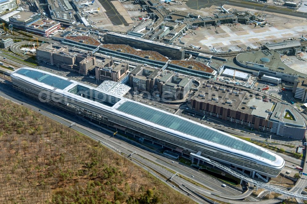 Frankfurt am Main from above - View of the Business Center The Squair, formerly known as Airrail Center Frankfurt. The main investor for the futuristic project is the IVG Immobilien AG