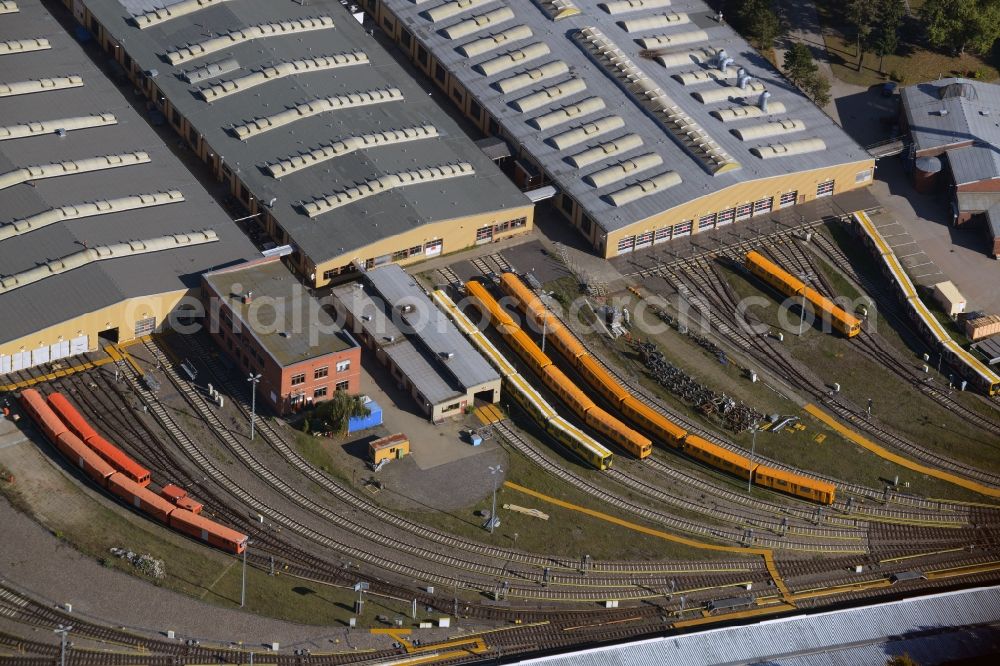 Berlin from above - In the halls Depots of the BVG U-Bahn operating Workshop Grunewald in Berlin-Charlottenburg