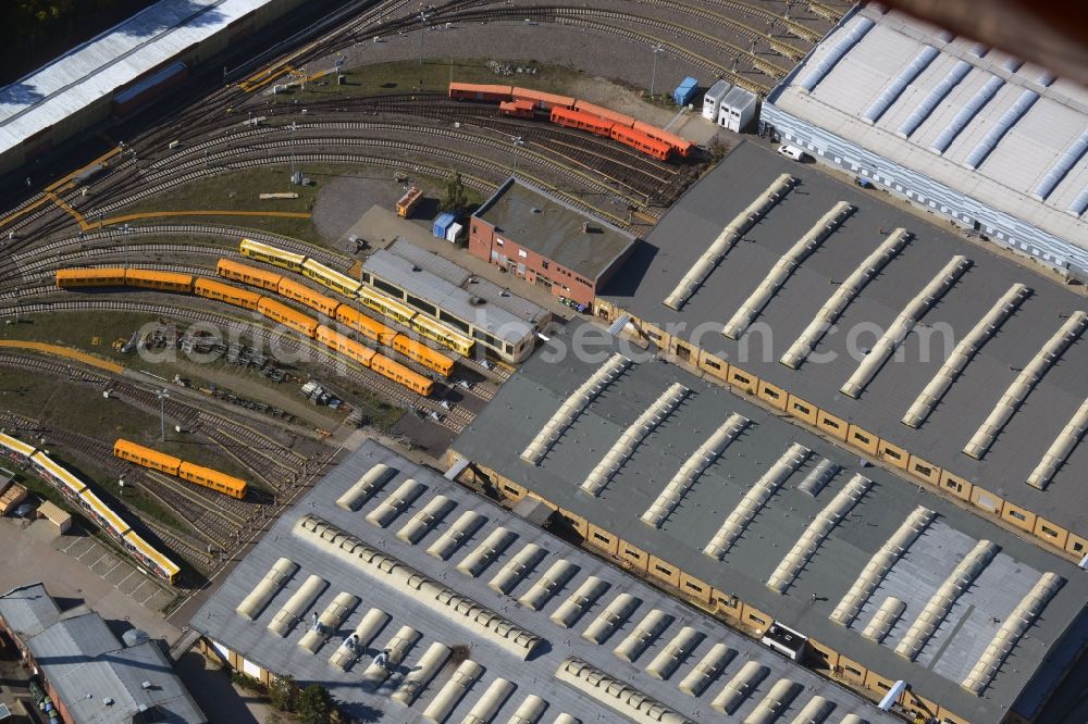 Berlin from the bird's eye view: In the halls Depots of the BVG U-Bahn operating Workshop Grunewald in Berlin-Charlottenburg