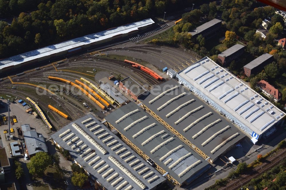 Aerial image Berlin - In the halls Depots of the BVG U-Bahn operating Workshop Grunewald in Berlin-Charlottenburg