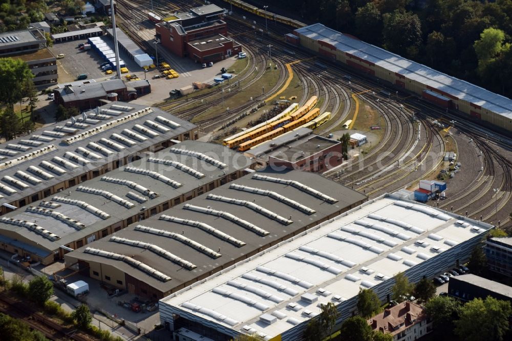 Berlin from above - In the halls Depots of the BVG U-Bahn operating Workshop Grunewald in Berlin-Charlottenburg