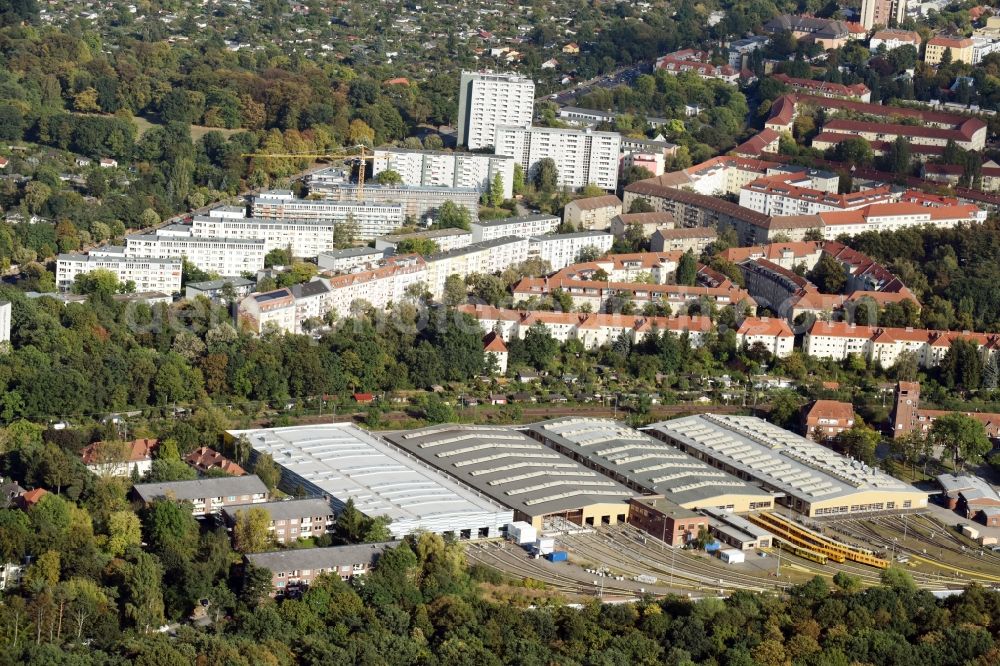 Berlin from the bird's eye view: In the halls Depots of the BVG U-Bahn operating Workshop Grunewald in Berlin-Charlottenburg