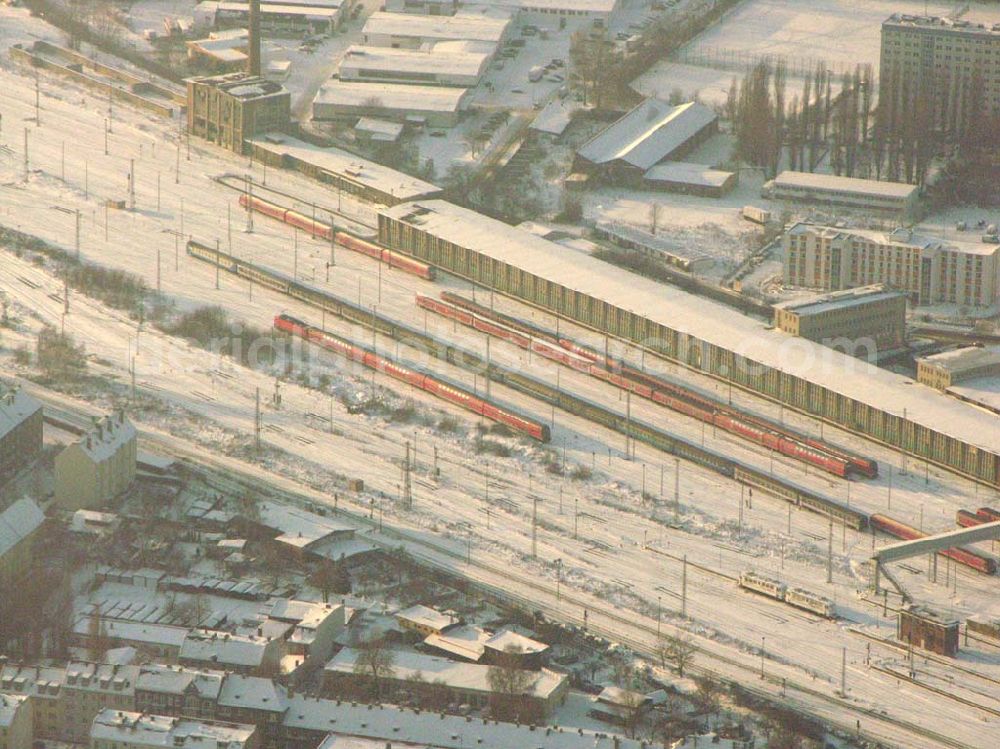 Aerial photograph Berlin - Lichtenberg - /Berlin; Der verschneite BVG U-Bahndepot in Friedrichsfelde.