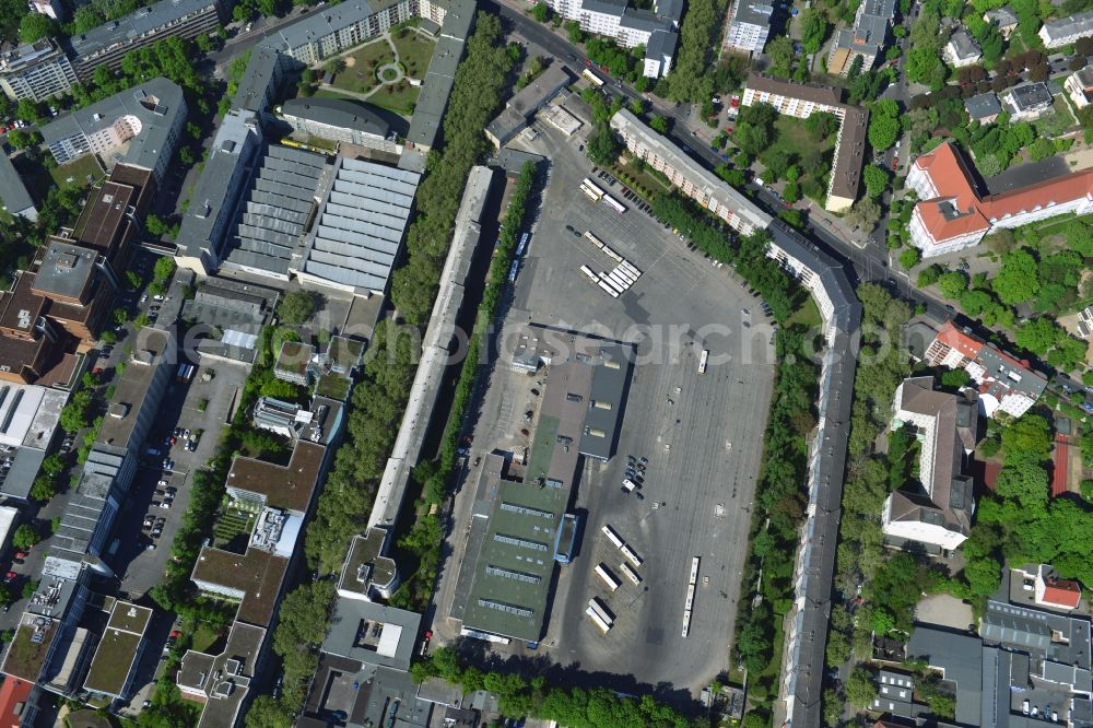 Aerial photograph Berlin - The BVG depot Cicerostrasse is located in the district of Wilmersdorf of Berlin. The oldest of the Berlin depots is responsible for the maintenance and operation attitude of buses in public transport in the south of the capital