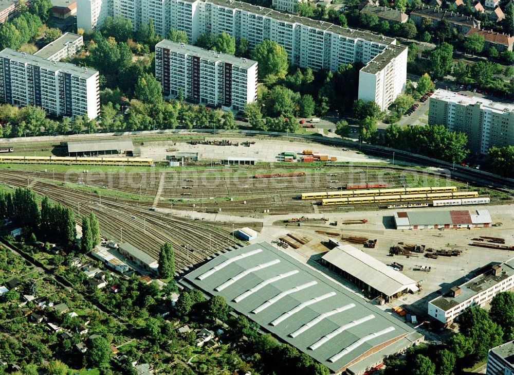 Berlin - Lichtenberg from above - BVG-Betriebswerk an der Straße am Tierpark in Berlin - Lichtenberg.