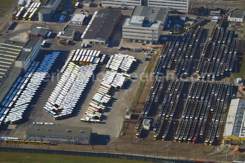 Aerial image Berlin - BVG bus and train station in the district Lichtenberg in Berlin