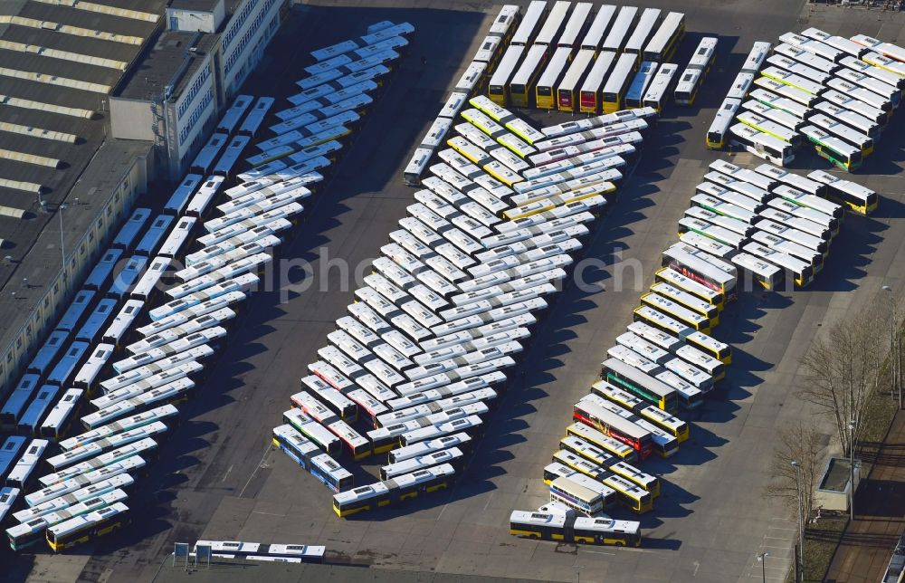 Aerial photograph Berlin - BVG bus and train station in the district Lichtenberg in Berlin