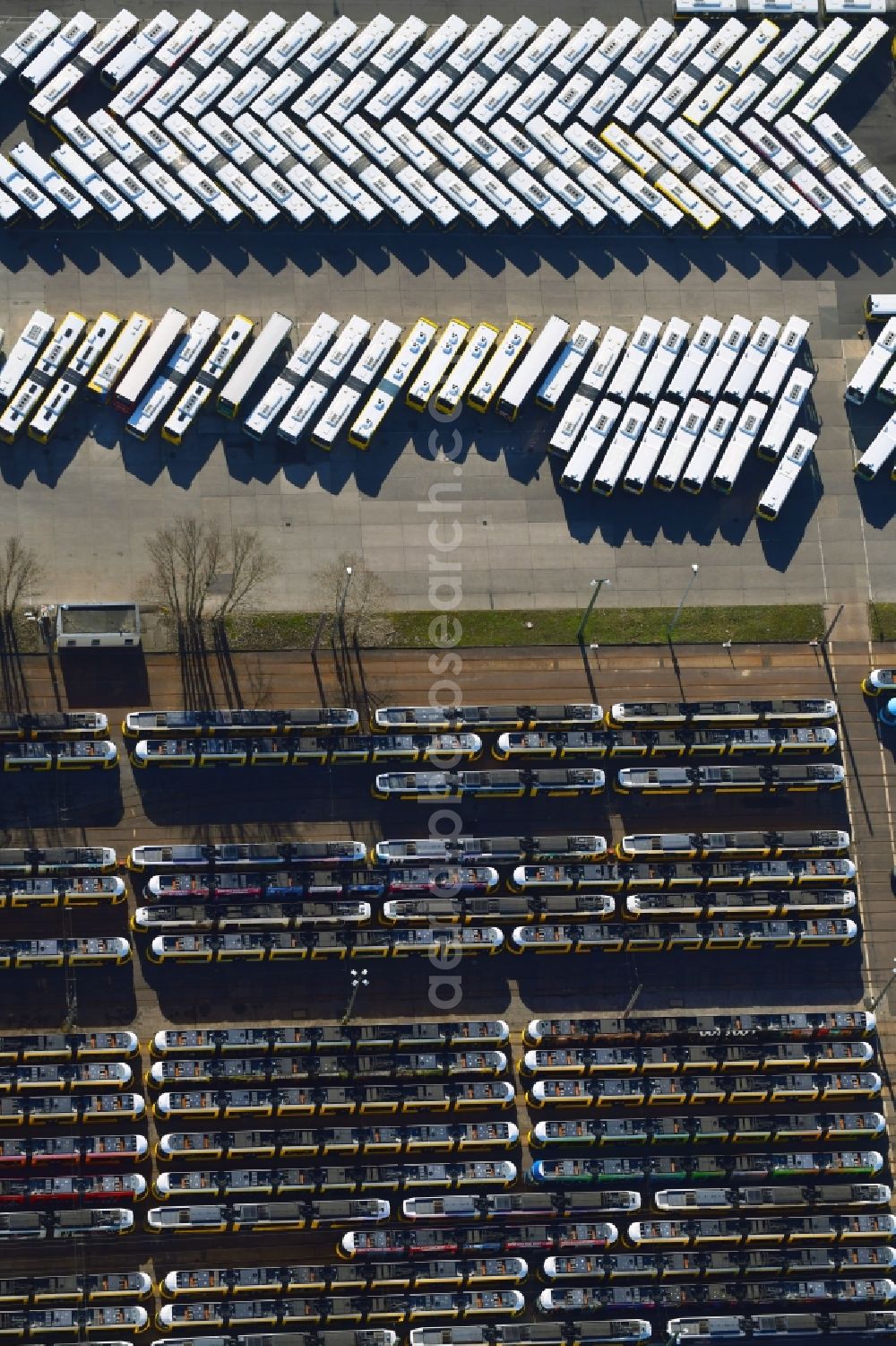 Berlin from above - BVG bus and train station in the district Lichtenberg in Berlin