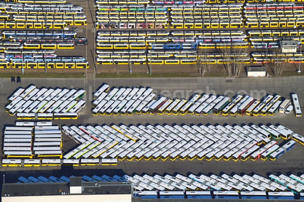 Aerial image Berlin - BVG bus and train station in the district Lichtenberg in Berlin