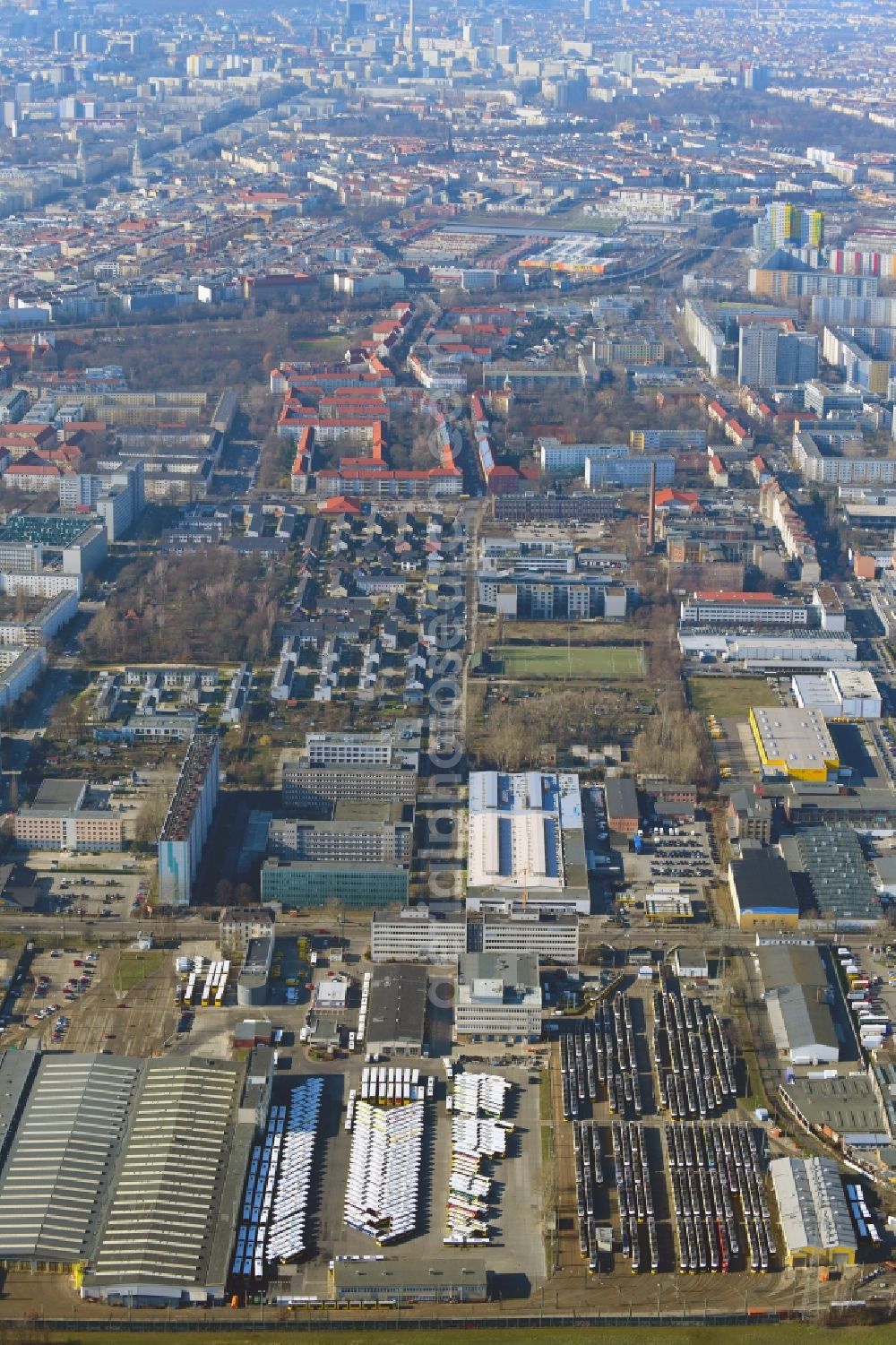 Berlin from above - BVG bus and train station in the district Lichtenberg in Berlin