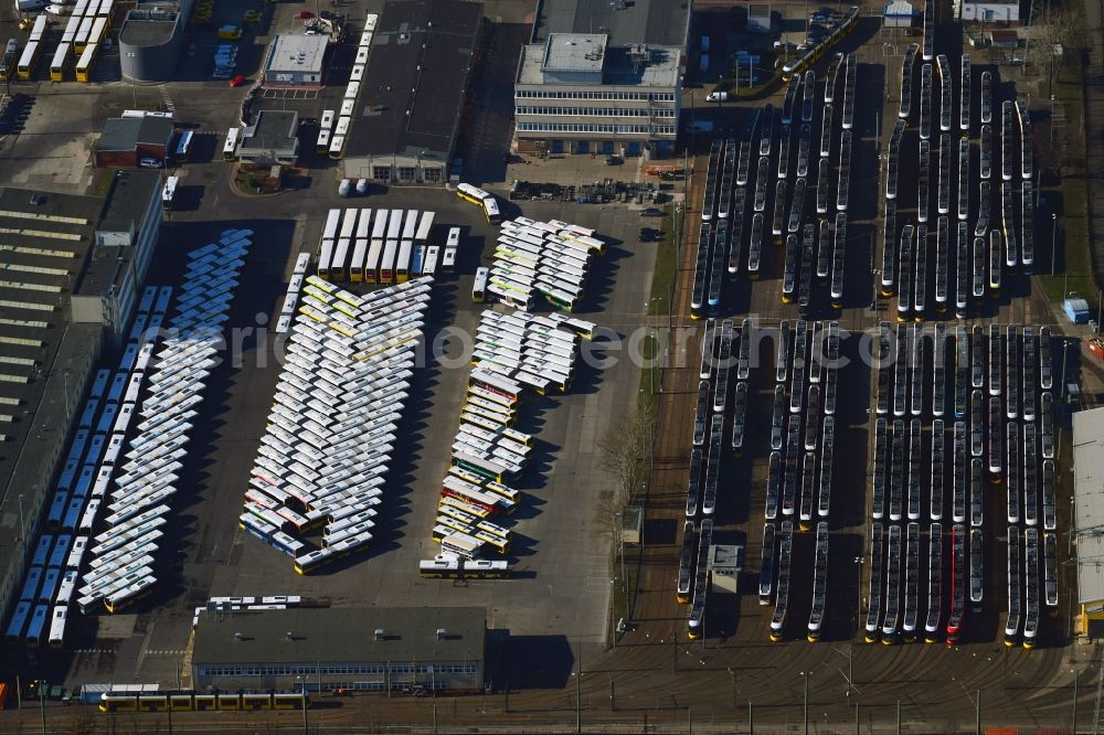 Berlin from the bird's eye view: BVG bus and train station in the district Lichtenberg in Berlin