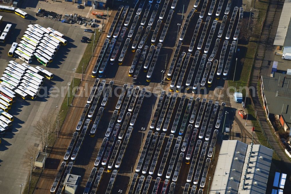 Aerial image Berlin - BVG bus and train station in the district Lichtenberg in Berlin