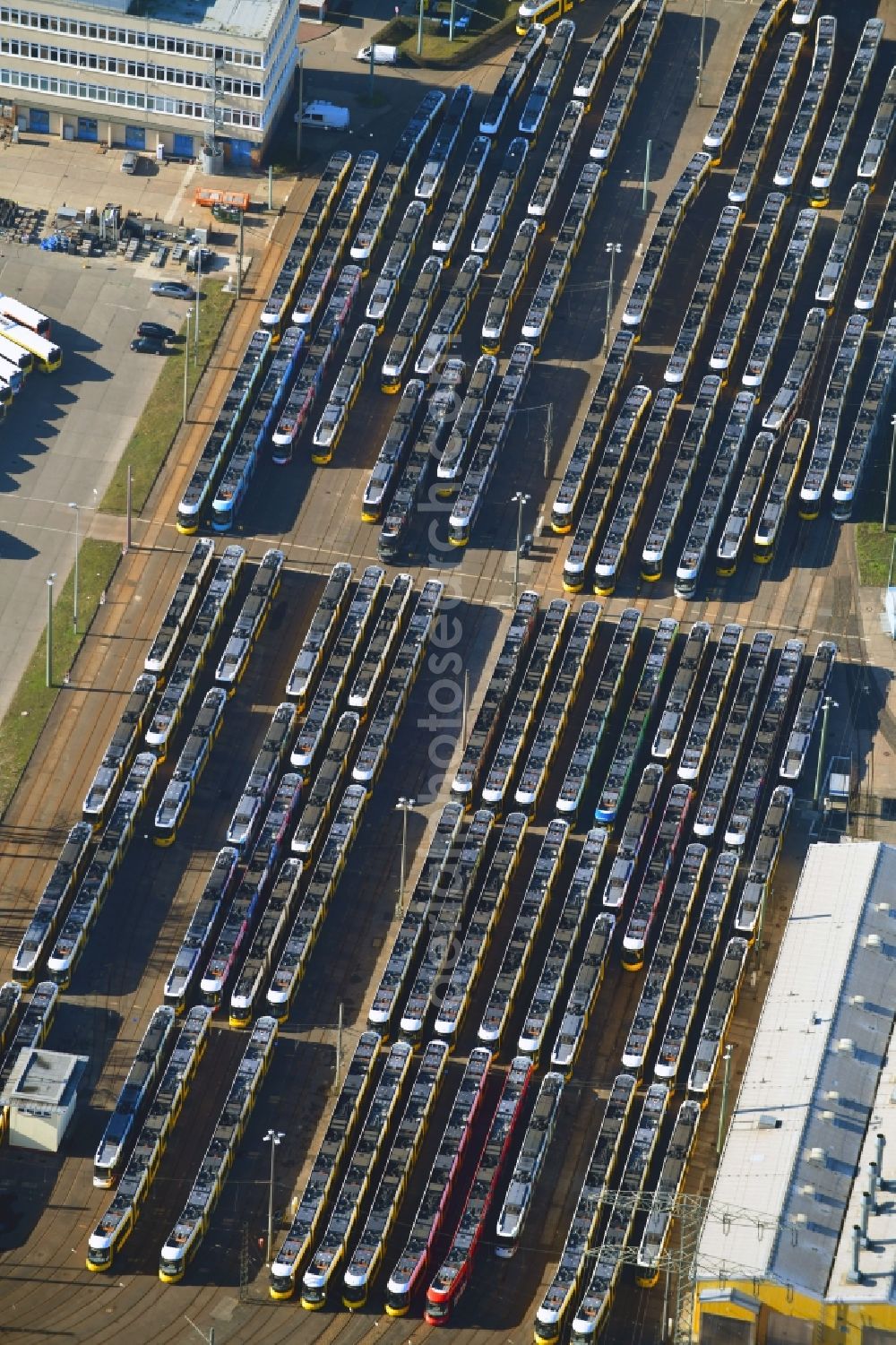 Aerial photograph Berlin - BVG bus and train station in the district Lichtenberg in Berlin