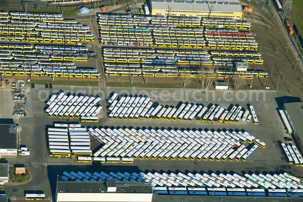 Aerial image Berlin - BVG bus and train station in the district Lichtenberg in Berlin