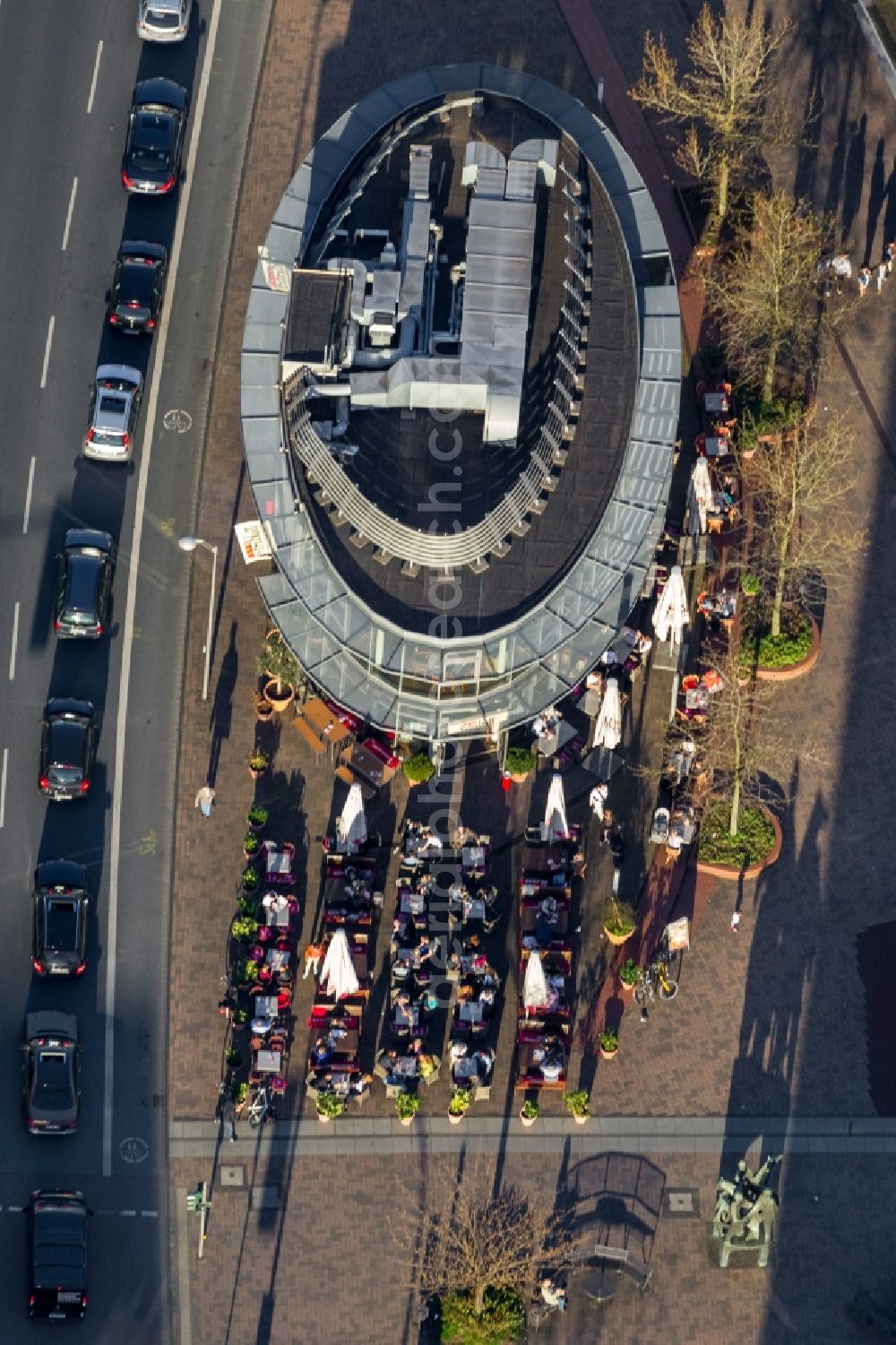 Bottrop from above - View of the cafe Extrablatt in Bottrop in the state of North Rhine-Westphalia