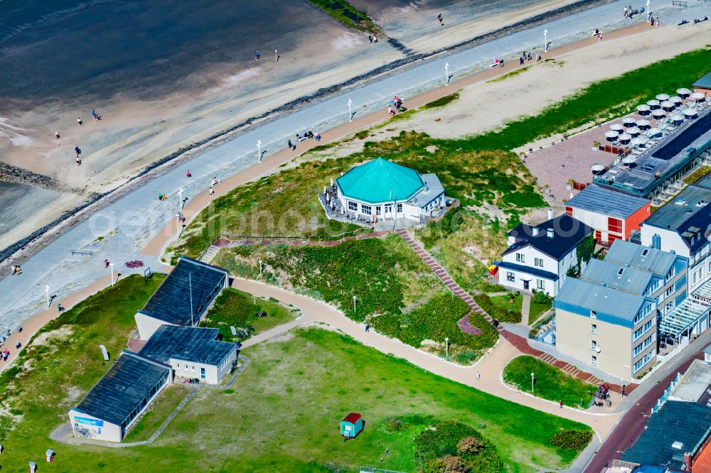 Norderney from the bird's eye view: Cafe on the west beach Marienhoehe in Norderney in the state Lower Saxony, Germany