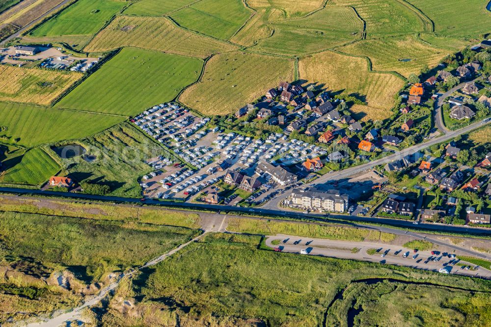 Aerial photograph Sankt Peter-Ording - Campsite Biehl with caravans and tents on the beach of North Sea in Sankt Peter-Ording in the state Schleswig-Holstein, Germany