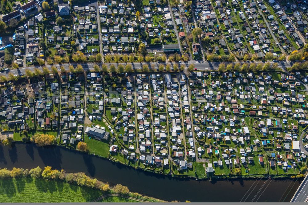 Aerial image Westhofen - Campsite with caravans and tents CampingClub Garenfeld Ruhrbogen e.V in the river bank area of the Ruhr in Westhofen in the state North Rhine-Westphalia, Germany