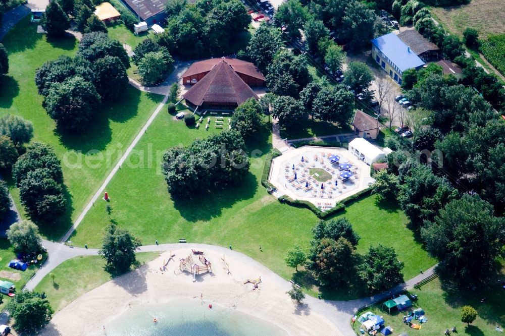 Oberhausen-Rheinhausen from above - Camping with caravans and tents in the district Oberhausen in Oberhausen-Rheinhausen in the state Baden-Wuerttemberg, Germany