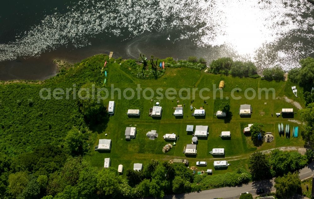 Aerial image Essen - View of the camping ground Horster Ruhrbruecke in Essen in the state North Rhine-Westphalia