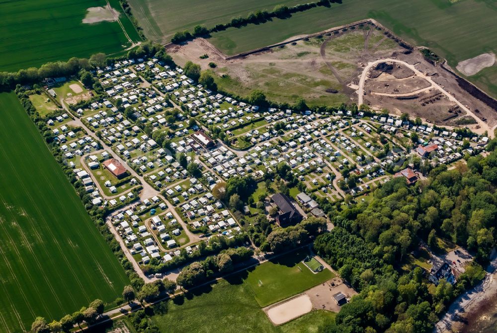 Aerial image Fehmarn - Campground Katharinenhof with caravans and tents in Fehmarn in the state Schleswig-Holstein, Germany