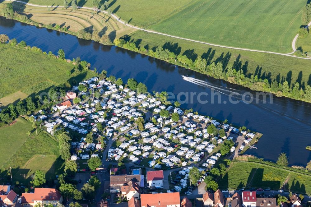 Schwarzenau from above - Camping with caravans and tents in Schwarzenau in the state Bavaria, Germany