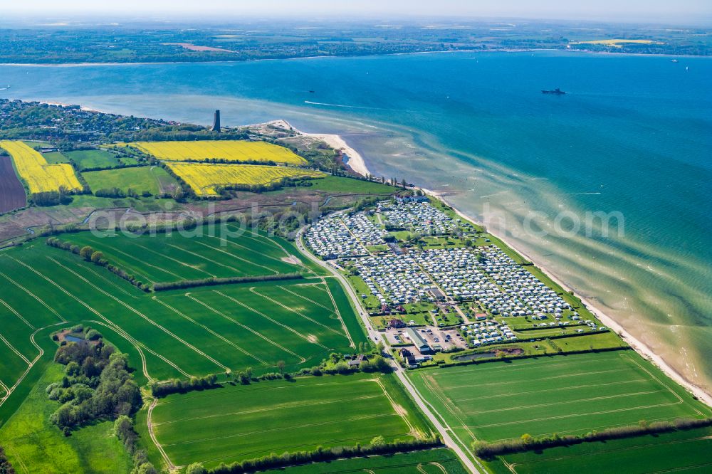 Stein from above - Campsite with caravans and tents in the coastal area Camping Foerdeblick on street Ellernbrook in Stein in the state Schleswig-Holstein, Germany