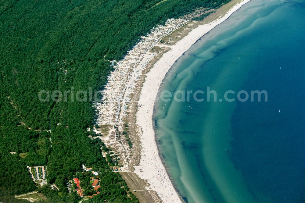 Born am Darß from above - Campsite with caravans and tents in the coastal area of Baltic Sea in Born am Darss at the baltic sea coast in the state Mecklenburg - Western Pomerania, Germany