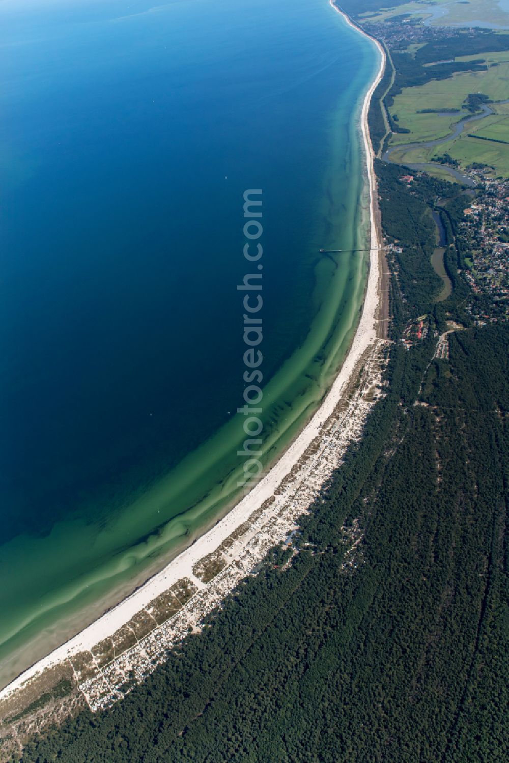 Aerial image Born am Darß - Campsite with caravans and tents in the coastal area of Baltic Sea in Born am Darss at the baltic sea coast in the state Mecklenburg - Western Pomerania, Germany