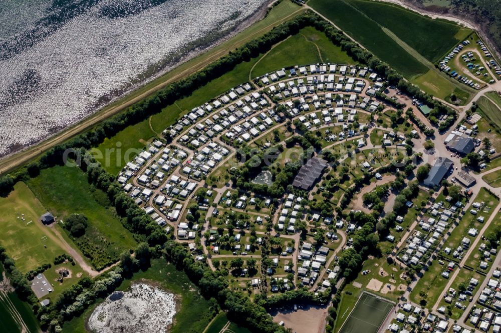 Aerial photograph Struckkamphuk - Campsite with caravans and tents in the coastal area of the Baltic Sea on the street Strukkamp in Fehmarn on the island of Fehmarn in the federal state of Schleswig-Holstein, Germany