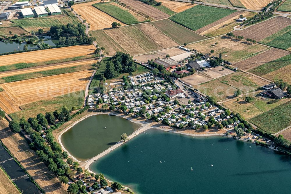 Aerial image Riegel am Kaiserstuhl - Camping with caravans and tents in Riegel am Kaiserstuhl in the state Baden-Wurttemberg, Germany