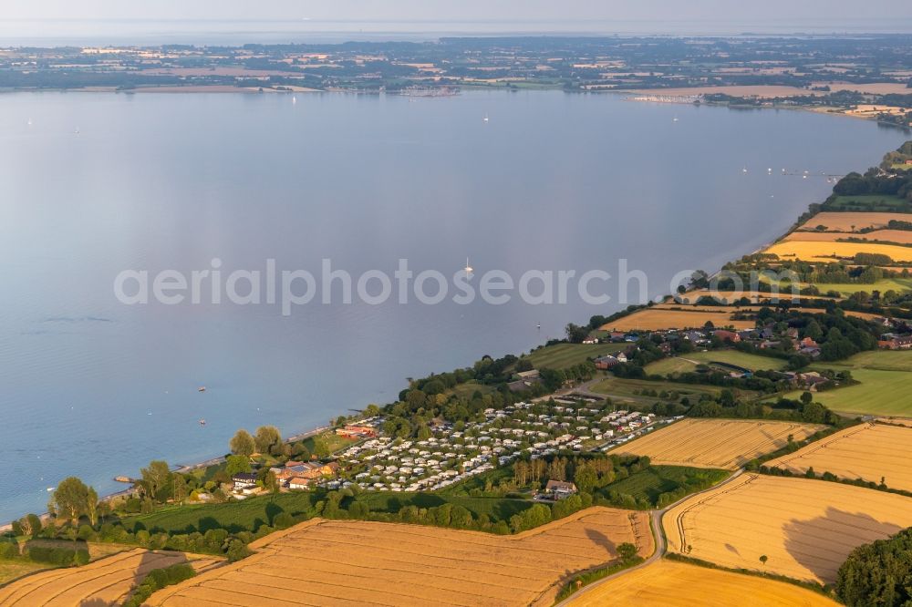 Aerial image Norgaardholz - Campsite nordstern with caravans and tents on the baltic sea shore on Seebadeanstalt Norgaardholz in Norgaardholz in the state Schleswig-Holstein, Germany