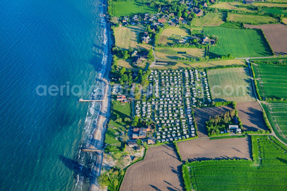 Norgaardholz from the bird's eye view: Campsite nordstern with caravans and tents on the baltic sea shore on Seebadeanstalt Norgaardholz in Norgaardholz in the state Schleswig-Holstein, Germany