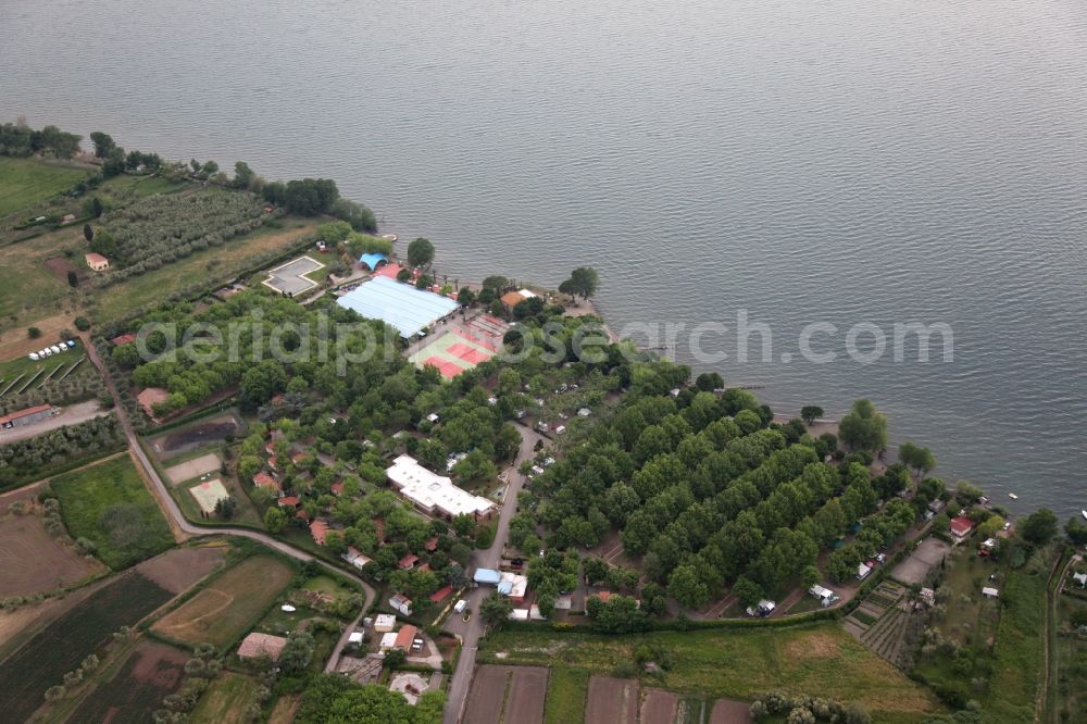 Aerial image Bolsena - Campsites in the northern shore areas of Lake Bolsena near Bolsena in Lazio in Italy