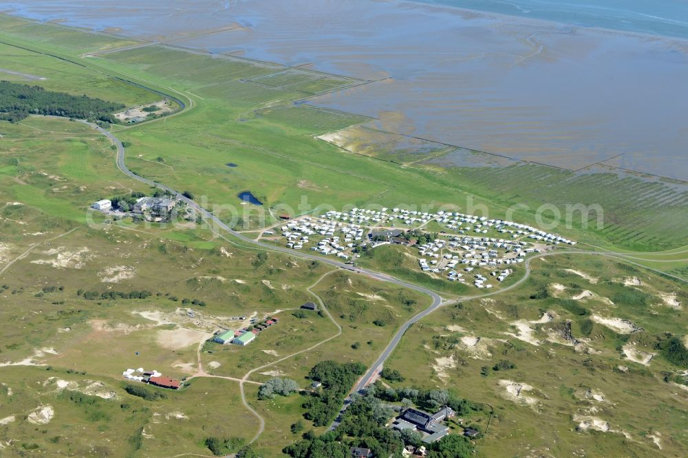 Norderney from above - Camping on campground Um Ost with caravans on North Sea- island Norderney in the state Lower Saxony