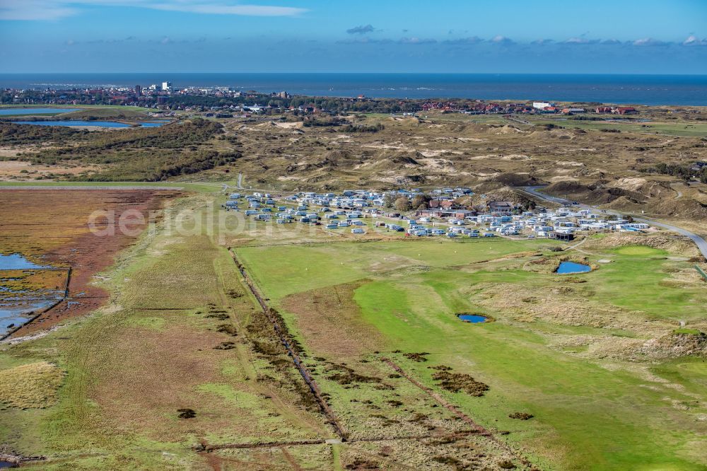 Aerial image Norderney - Camping on campground Um Ost with caravans on North Sea- island Norderney in the state Lower Saxony