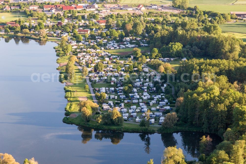 Sand am Main from above - Camping with caravans and tents in Sand am Main in the state Bavaria, Germany