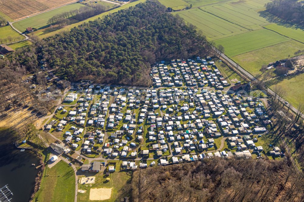 Aerial image Ternsche - Campsite with caravans and tents Seepark Ternsche on the shore of Lake Ternscher See on the street Strandweg in Ternsche in the state North Rhine-Westphalia, Germany